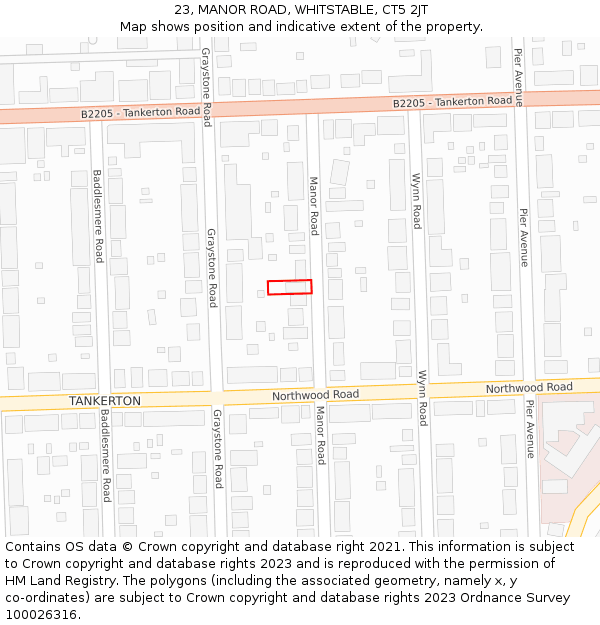 23, MANOR ROAD, WHITSTABLE, CT5 2JT: Location map and indicative extent of plot