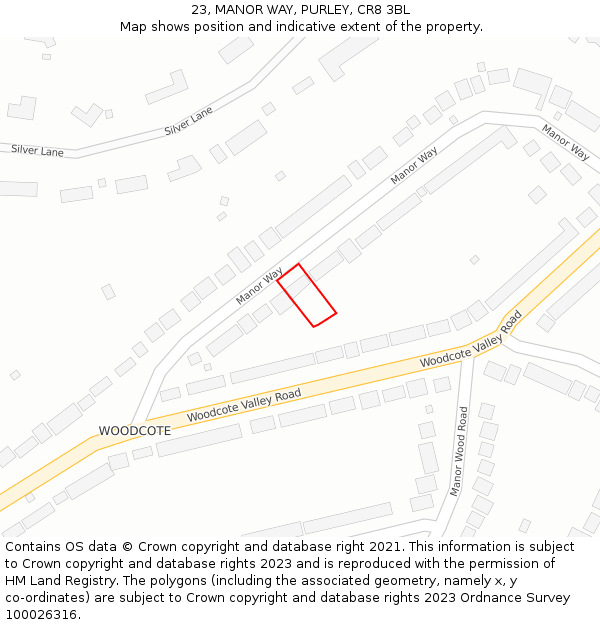 23, MANOR WAY, PURLEY, CR8 3BL: Location map and indicative extent of plot