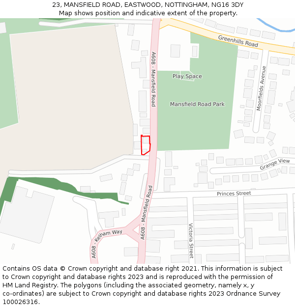 23, MANSFIELD ROAD, EASTWOOD, NOTTINGHAM, NG16 3DY: Location map and indicative extent of plot