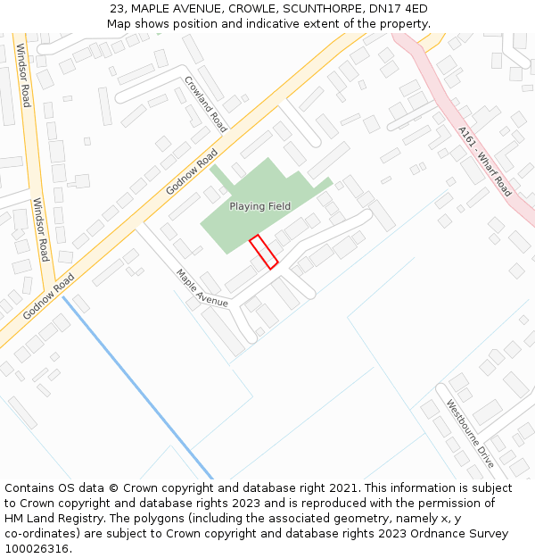 23, MAPLE AVENUE, CROWLE, SCUNTHORPE, DN17 4ED: Location map and indicative extent of plot