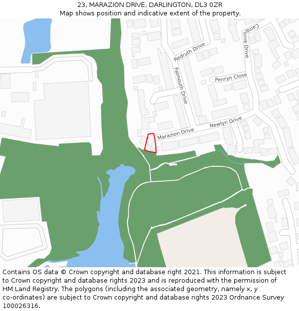 23, MARAZION DRIVE, DARLINGTON, DL3 0ZR: Location map and indicative extent of plot