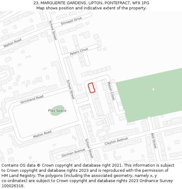 23, MARGUERITE GARDENS, UPTON, PONTEFRACT, WF9 1PG: Location map and indicative extent of plot