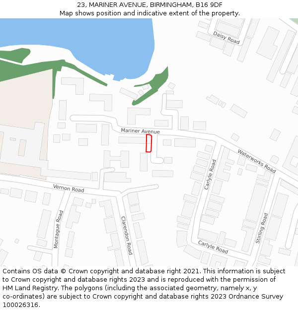 23, MARINER AVENUE, BIRMINGHAM, B16 9DF: Location map and indicative extent of plot