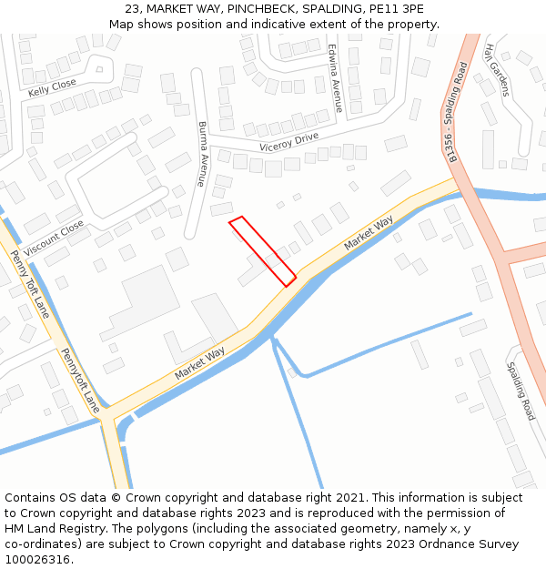 23, MARKET WAY, PINCHBECK, SPALDING, PE11 3PE: Location map and indicative extent of plot