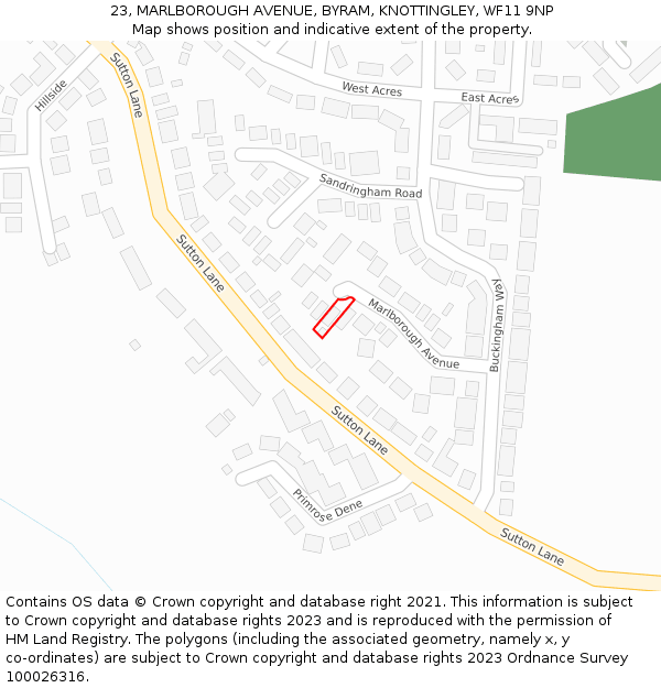 23, MARLBOROUGH AVENUE, BYRAM, KNOTTINGLEY, WF11 9NP: Location map and indicative extent of plot