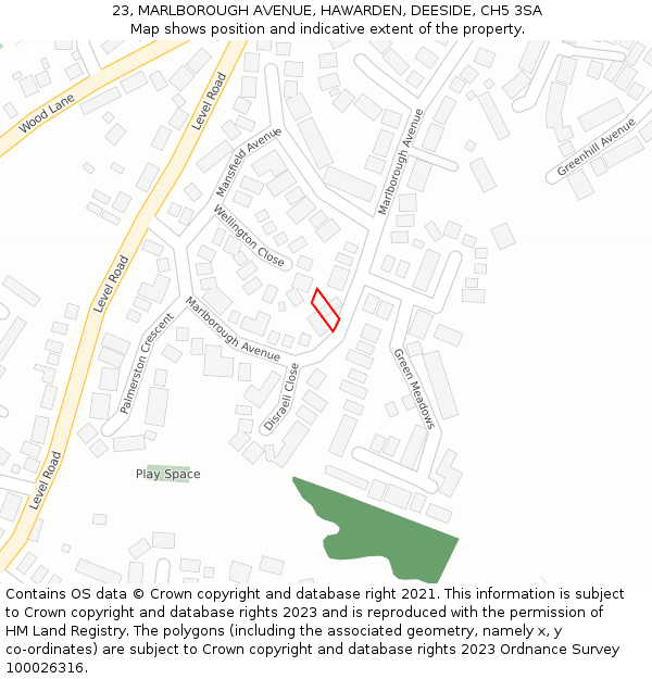 23, MARLBOROUGH AVENUE, HAWARDEN, DEESIDE, CH5 3SA: Location map and indicative extent of plot