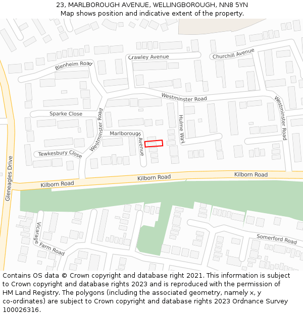 23, MARLBOROUGH AVENUE, WELLINGBOROUGH, NN8 5YN: Location map and indicative extent of plot