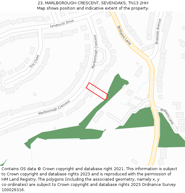 23, MARLBOROUGH CRESCENT, SEVENOAKS, TN13 2HH: Location map and indicative extent of plot