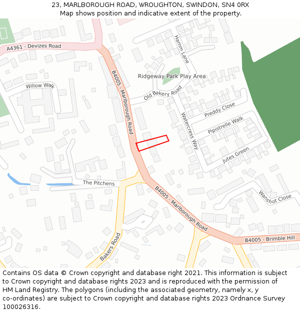 23, MARLBOROUGH ROAD, WROUGHTON, SWINDON, SN4 0RX: Location map and indicative extent of plot