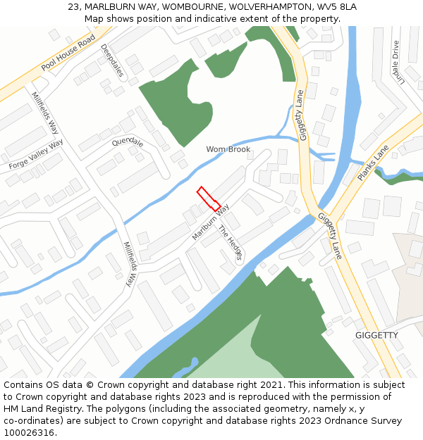 23, MARLBURN WAY, WOMBOURNE, WOLVERHAMPTON, WV5 8LA: Location map and indicative extent of plot