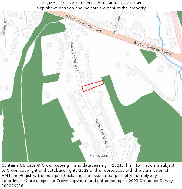 23, MARLEY COMBE ROAD, HASLEMERE, GU27 3SN: Location map and indicative extent of plot