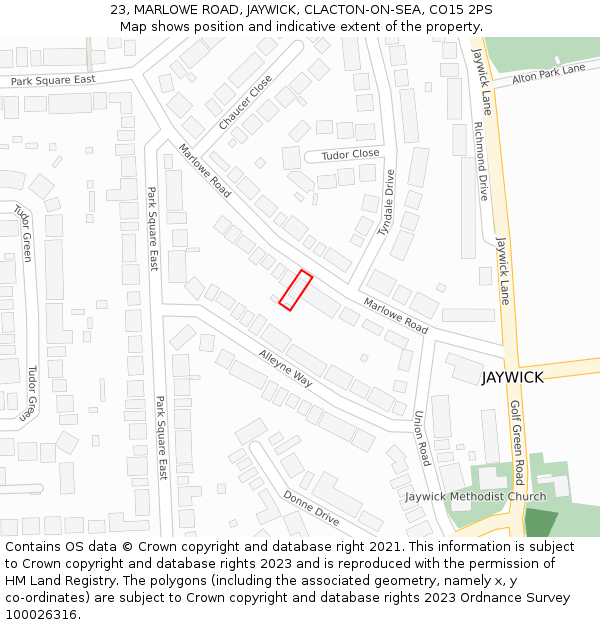 23, MARLOWE ROAD, JAYWICK, CLACTON-ON-SEA, CO15 2PS: Location map and indicative extent of plot