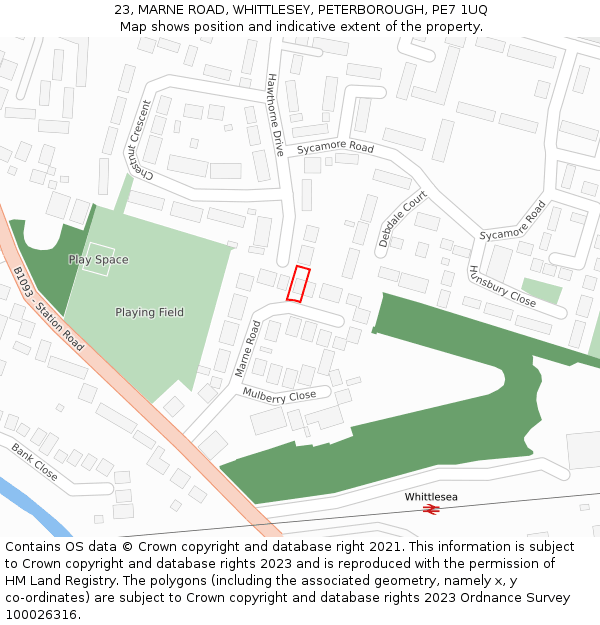 23, MARNE ROAD, WHITTLESEY, PETERBOROUGH, PE7 1UQ: Location map and indicative extent of plot