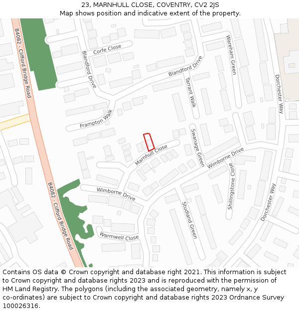 23, MARNHULL CLOSE, COVENTRY, CV2 2JS: Location map and indicative extent of plot