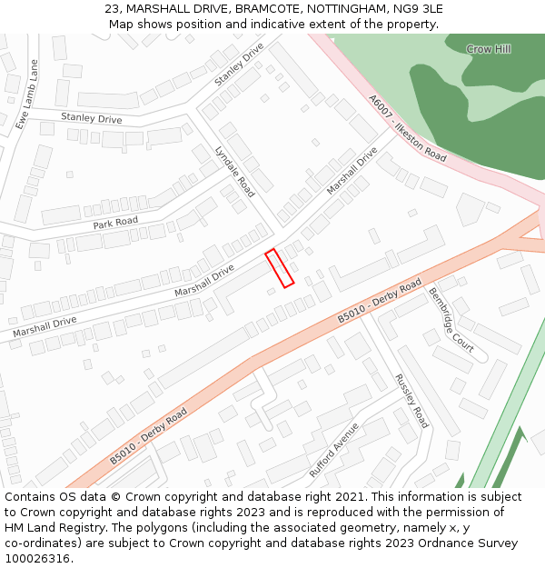 23, MARSHALL DRIVE, BRAMCOTE, NOTTINGHAM, NG9 3LE: Location map and indicative extent of plot