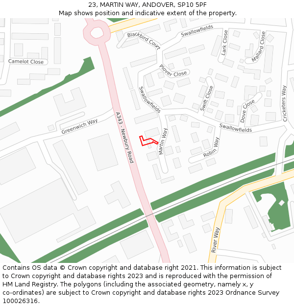 23, MARTIN WAY, ANDOVER, SP10 5PF: Location map and indicative extent of plot