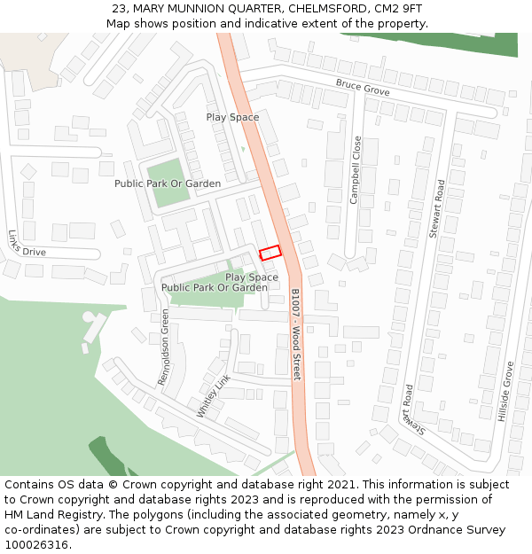 23, MARY MUNNION QUARTER, CHELMSFORD, CM2 9FT: Location map and indicative extent of plot