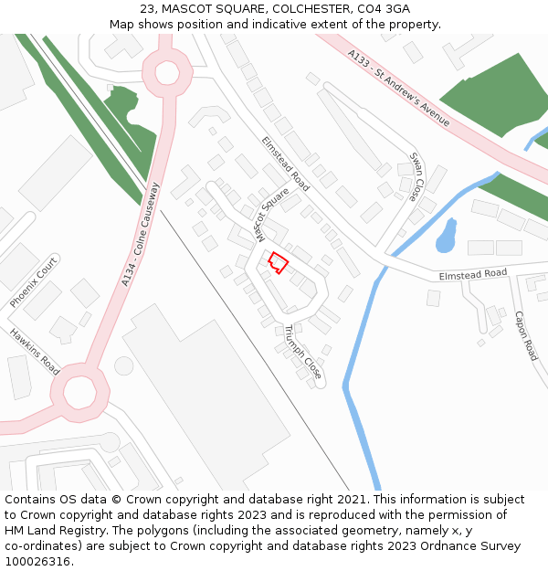 23, MASCOT SQUARE, COLCHESTER, CO4 3GA: Location map and indicative extent of plot