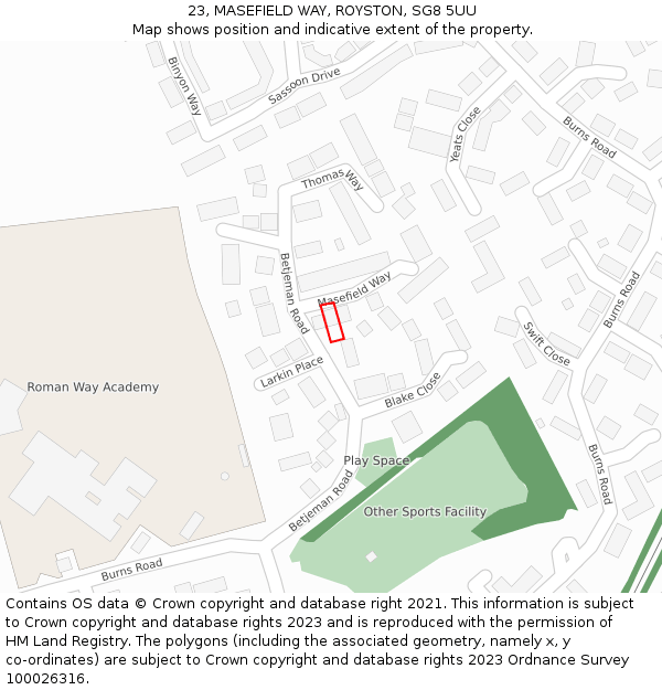 23, MASEFIELD WAY, ROYSTON, SG8 5UU: Location map and indicative extent of plot