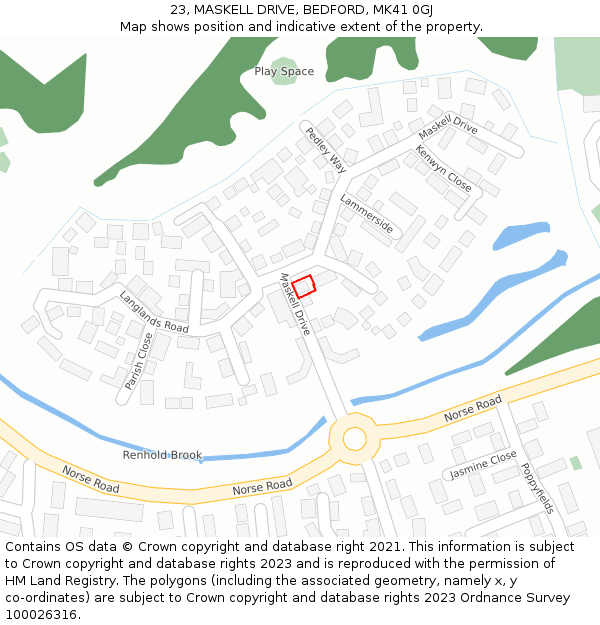 23, MASKELL DRIVE, BEDFORD, MK41 0GJ: Location map and indicative extent of plot