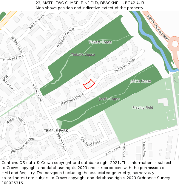 23, MATTHEWS CHASE, BINFIELD, BRACKNELL, RG42 4UR: Location map and indicative extent of plot