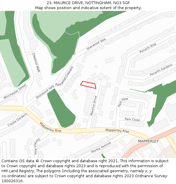 23, MAURICE DRIVE, NOTTINGHAM, NG3 5GF: Location map and indicative extent of plot