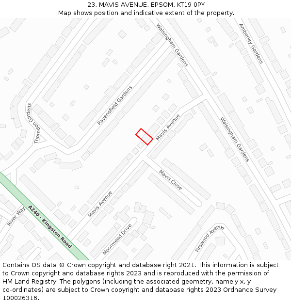 23, MAVIS AVENUE, EPSOM, KT19 0PY: Location map and indicative extent of plot