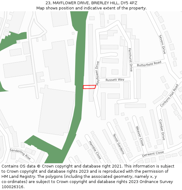 23, MAYFLOWER DRIVE, BRIERLEY HILL, DY5 4PZ: Location map and indicative extent of plot