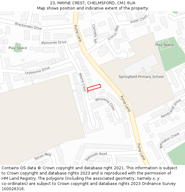 23, MAYNE CREST, CHELMSFORD, CM1 6UA: Location map and indicative extent of plot