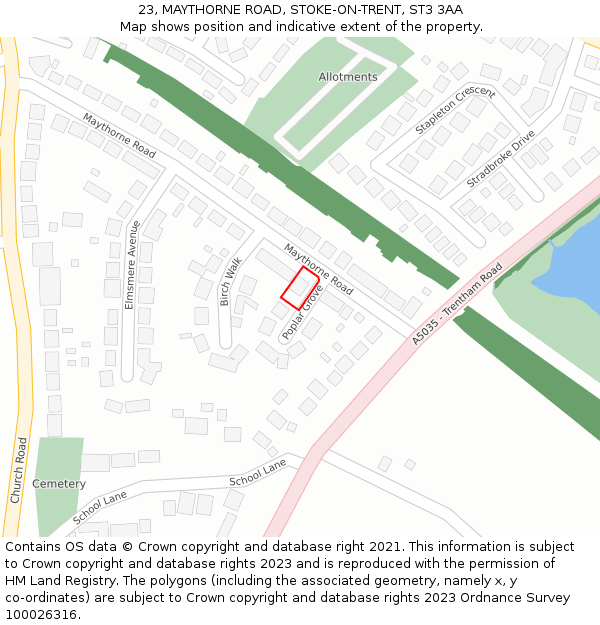 23, MAYTHORNE ROAD, STOKE-ON-TRENT, ST3 3AA: Location map and indicative extent of plot