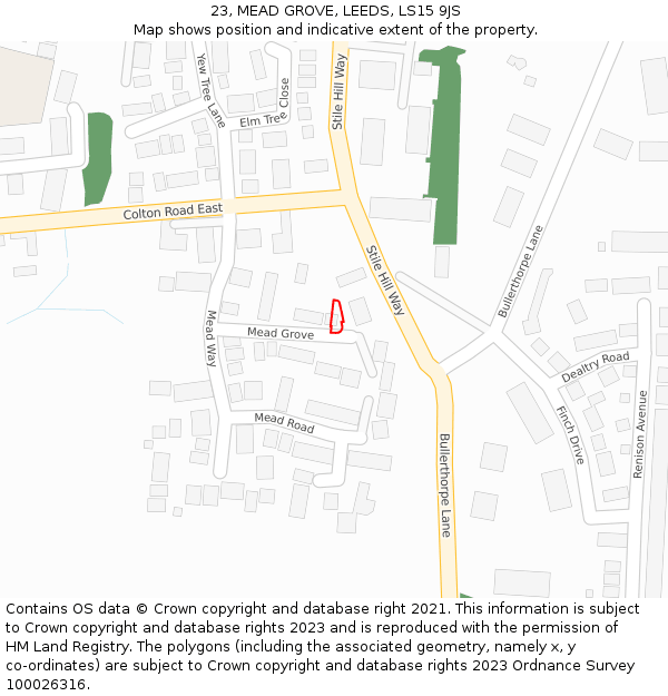 23, MEAD GROVE, LEEDS, LS15 9JS: Location map and indicative extent of plot