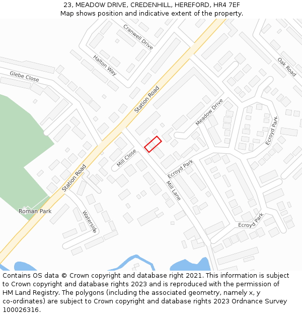 23, MEADOW DRIVE, CREDENHILL, HEREFORD, HR4 7EF: Location map and indicative extent of plot