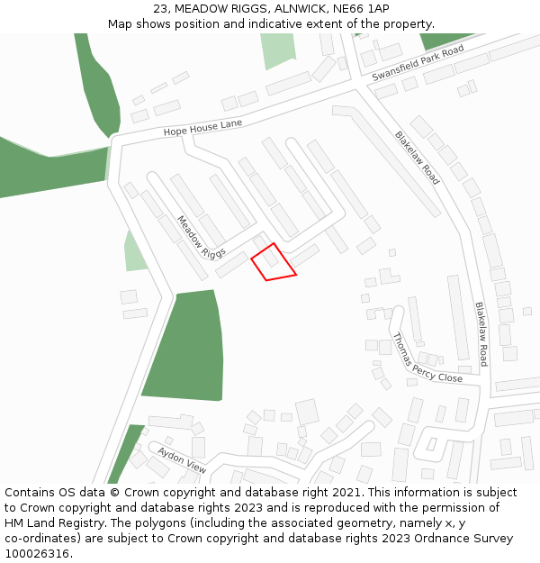 23, MEADOW RIGGS, ALNWICK, NE66 1AP: Location map and indicative extent of plot