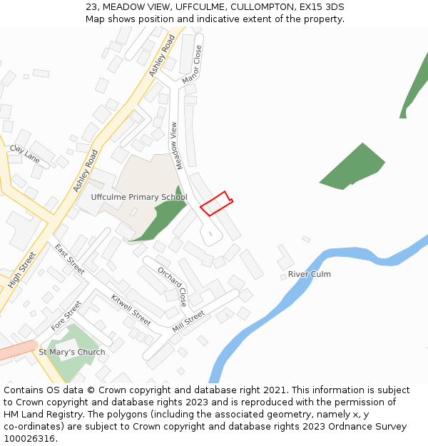 23, MEADOW VIEW, UFFCULME, CULLOMPTON, EX15 3DS: Location map and indicative extent of plot
