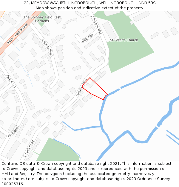 23, MEADOW WAY, IRTHLINGBOROUGH, WELLINGBOROUGH, NN9 5RS: Location map and indicative extent of plot