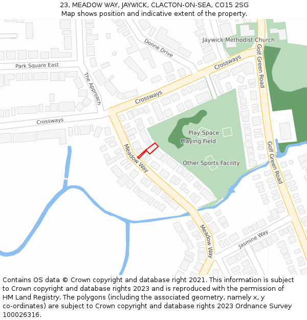 23, MEADOW WAY, JAYWICK, CLACTON-ON-SEA, CO15 2SG: Location map and indicative extent of plot