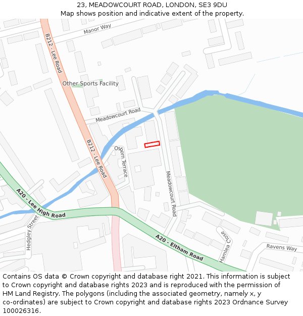 23, MEADOWCOURT ROAD, LONDON, SE3 9DU: Location map and indicative extent of plot