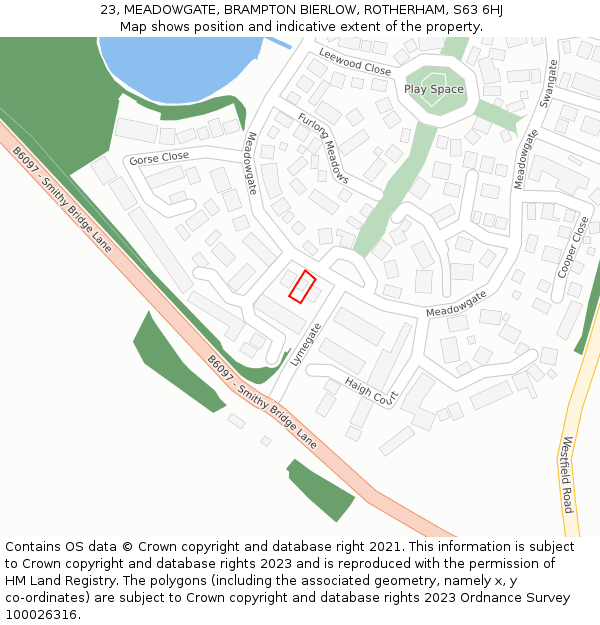 23, MEADOWGATE, BRAMPTON BIERLOW, ROTHERHAM, S63 6HJ: Location map and indicative extent of plot