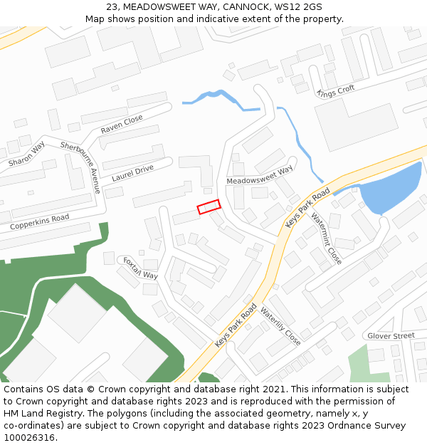 23, MEADOWSWEET WAY, CANNOCK, WS12 2GS: Location map and indicative extent of plot