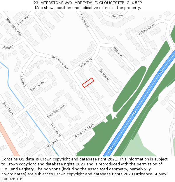 23, MEERSTONE WAY, ABBEYDALE, GLOUCESTER, GL4 5EP: Location map and indicative extent of plot