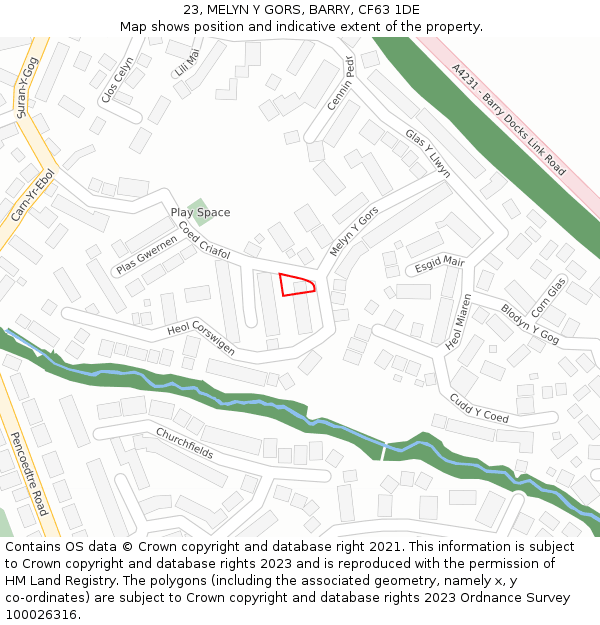 23, MELYN Y GORS, BARRY, CF63 1DE: Location map and indicative extent of plot