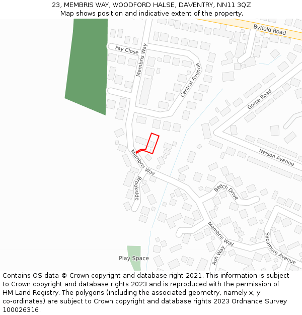 23, MEMBRIS WAY, WOODFORD HALSE, DAVENTRY, NN11 3QZ: Location map and indicative extent of plot