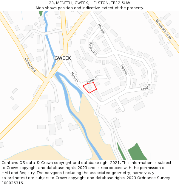 23, MENETH, GWEEK, HELSTON, TR12 6UW: Location map and indicative extent of plot