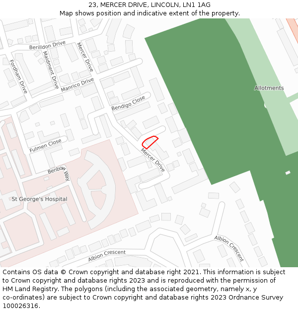 23, MERCER DRIVE, LINCOLN, LN1 1AG: Location map and indicative extent of plot