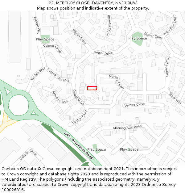 23, MERCURY CLOSE, DAVENTRY, NN11 9HW: Location map and indicative extent of plot