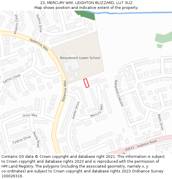 23, MERCURY WAY, LEIGHTON BUZZARD, LU7 3UZ: Location map and indicative extent of plot