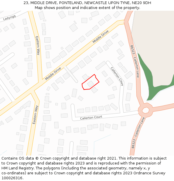 23, MIDDLE DRIVE, PONTELAND, NEWCASTLE UPON TYNE, NE20 9DH: Location map and indicative extent of plot