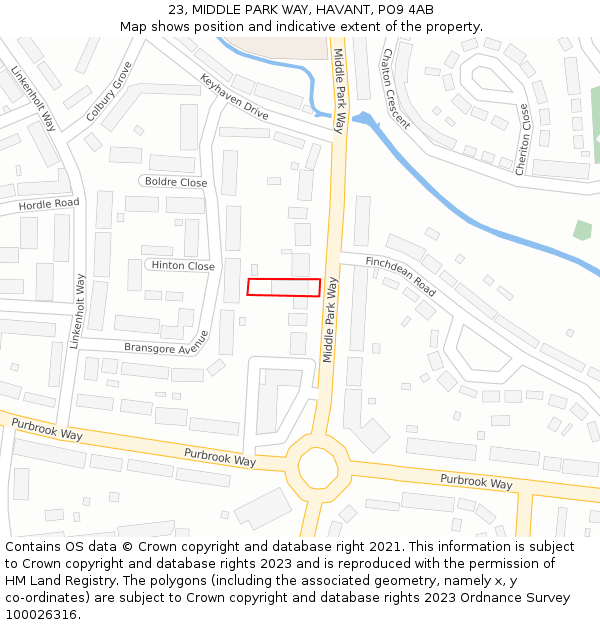 23, MIDDLE PARK WAY, HAVANT, PO9 4AB: Location map and indicative extent of plot