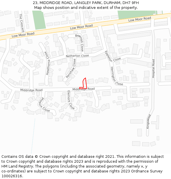 23, MIDDRIDGE ROAD, LANGLEY PARK, DURHAM, DH7 9FH: Location map and indicative extent of plot