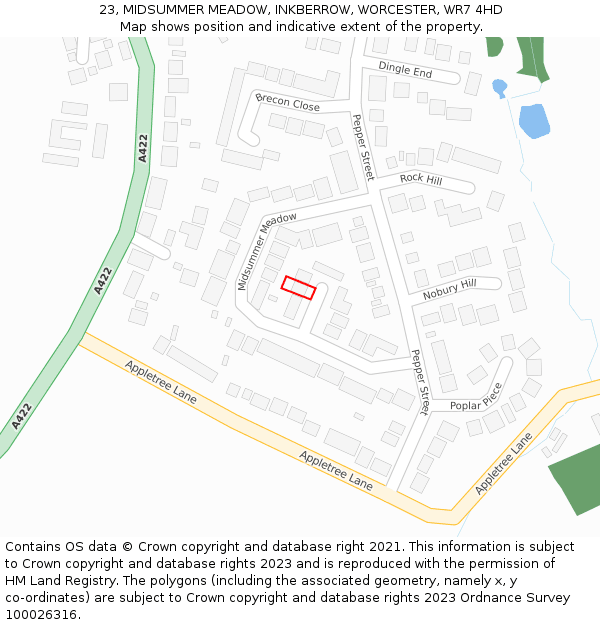 23, MIDSUMMER MEADOW, INKBERROW, WORCESTER, WR7 4HD: Location map and indicative extent of plot